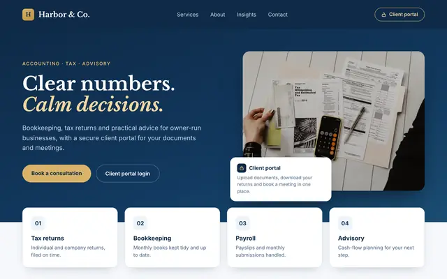 Example homepage design for Harbor & Co. Accounting (concept)